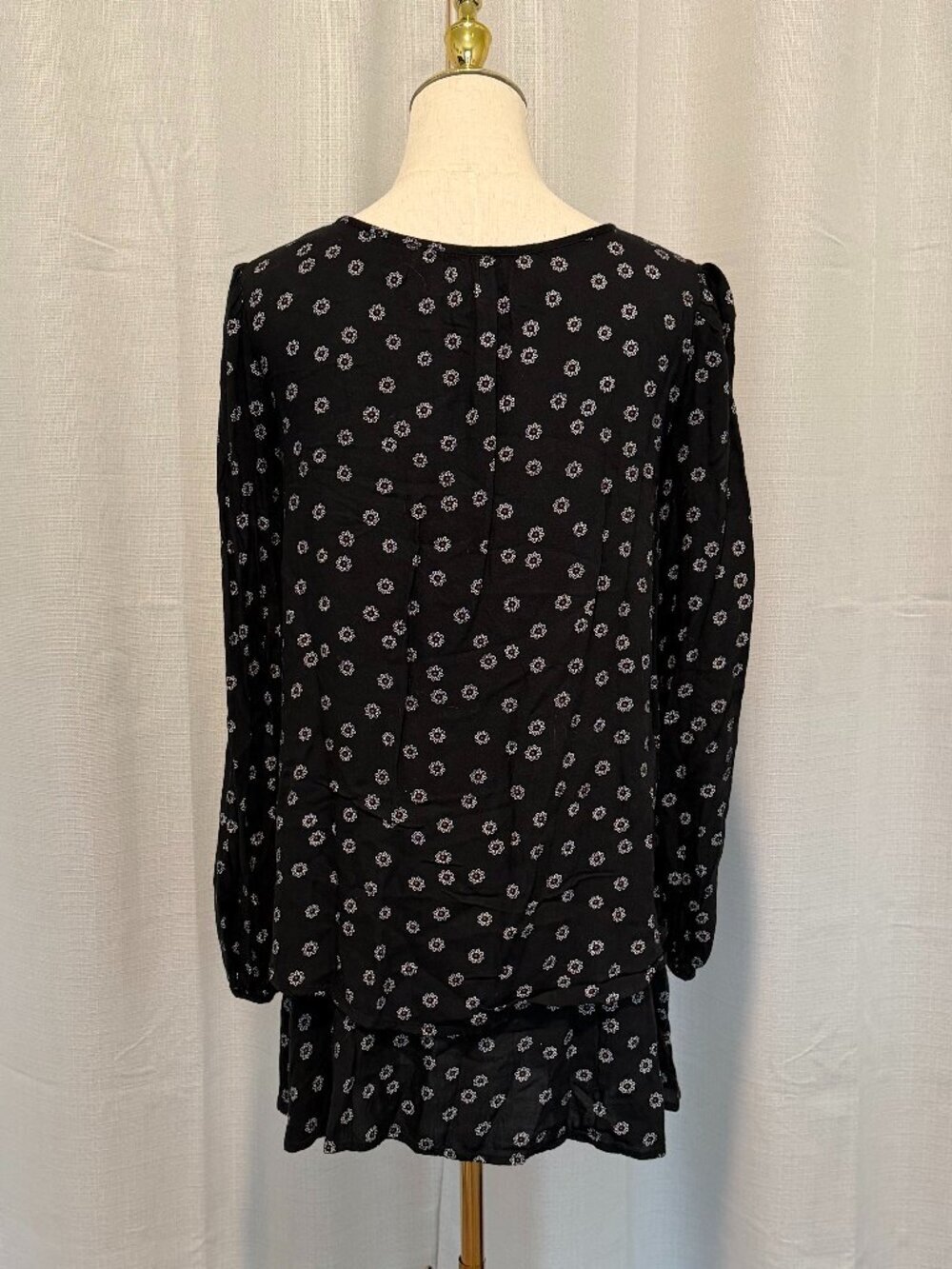 Free People NY Beck Black Floral Tiered Mini Dress Boho Small - Picture 4 of 13